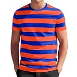 Gestreiftes Herrenhemd, kurzärmelig, Rundhalsausschnitt, klassische Streifenhemden, stilvolle Patchwork-Tops, lässige Workout-Bluse, Z2-hot Pink Stripe Shirt Men, L