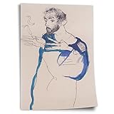 Poster Egon Schiele - Gustav Klimt in einem hellblauen Arbeitskittel (1913) Kunstdruck ohne Rahmen, Wandbild - A4, A3, A2, A1, A0, XXL - Wohnzimmer, Schlafzimmer, Küche, Deko