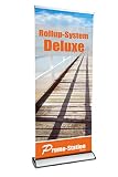 Roll Up Deluxe 100x200cm | Rollup Display ohne Banner, ohne Druck | einseitiges Alu Roll-Up, Silber eloxiert | inkl. Tragetasche | Rollup Banner Bannerdisplay Werbebanner Aufsteller für Werbung