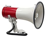 McGrey MP-500HS Megaphon (Sprachrohr, 25 Watt RMS/80 Watt MAX, bis zu 1000m Reichweite, Handmikrofon, Sirene, batteriebetrieben) weiß/rot