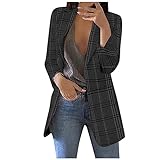 Ybing Angebote des Tages Heute Kariert Blazer Damen Elegante Anzugmantel mit Taschen Schlank Geschäft Büro Jacke Leichte Revers Blazerjacke Bequem Anzugjacke Langarm Arbeitsjacke F