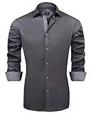 J.VER Herren Hemd Regular Fit Langarm Herrenhemden Freizeithemd Regular Businesshemd elastiscer Musterhemd,Grau,L