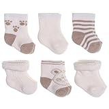 Jacobs Babymoden Baby Socken Erstlingssocken 6er Pack - Bärchen - warme Frottee Söckchen aus Baumwolle für Neugeborene (0-3 Monate) - Beige Creme