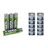 VARTA Rechargeable Accu Ready2Use vorgeladener AAA Micro NI-Mh Akku (4er Pack, 800mAh) & Batterien Electronics CR2032 Lithium Knopfzelle 3V Batterie 10er Pack Knopfzellen, 1er Blisterverpackung