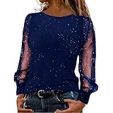 Glitzer Oberteile Damen weiß, Glitzer Oberteile Damen Party Langarm Festliche Pailletten Shirt Schwarz Elegant Sexy Bluse Silvester Outfit Modern Pullover Große Größen Herbst W