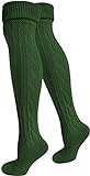 normani 2 Paar Trachtenkniestrümpfe Kniebundhosen-Strümpfe mit Leinen auch in Übergröße Farbe Jagdgrün Größe 43/46