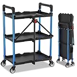 WORKPRO Servierwagen, Klappbarer Wagen 3 Etagen, Rollwagen Klappbar, Zusammenklappbarer Servicewagen mit Rädern, für Werkstatt, Kunststudio und G