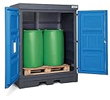 Schrank aus Kunststoff für Gefahrstoffe, grau, 1560 mm x 1980 mm x 1080 mm, zur Lagerung von Stoffen, korrosionsfrei, innen und außen geeignet