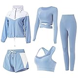 FRECINQ 5 Stück Damen Fitness Trainingsanzug Yoga Set Sportbekleidung Jogging Gym Pilates Sportbekleidung Zumba Tennisbekleidung (Blau #2, M)