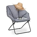 Relaxdays, grau Moon Chair XXL, klappbarer Campingstuhl für In-& Outdoor, gepolstert, bis 100 kg, HBT 87 x 85 x 70 cm, PVC