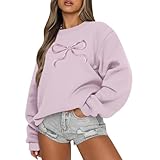 Pullover Damen Schleifendruck Oversize Pullover Damen Longsleeve Damen Langarmshirts Für Damen Damen Pullover Winter Pullover Schwarz Damen Sweatshirts Für Damen Shirt Damen(#D Light Purple,XL)