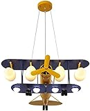 幸せな風 LED Pendelleuchte, Moderne nordische Kreativität Fernbedienung LED Flugzeug Kronleuchter Cartoon Jungen hängende Lampe mit Birne for Kinderzimmerschlafzimmer