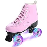 HHVFJ Leder High-Top Roller Skates Klassische 4 Räder Skating Roller Lederschuhe Glänzende Rollschuhe für Frauen Männer Unisex Erwachsene Indoor Outdoor Pink-41