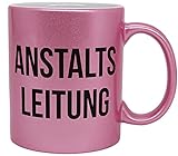 vanVerden Glitzer Tasse mit Spruch - Anstaltsleitung - lustige Tasse für Chef - beidseitig Bedruckt - Geschenk Idee Kaffeetasse, Tassenfarbe:Glitzer Pink