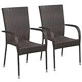 Gartenstühle 2er Set Terassenstühle Stapelbar, Stapelstuhl Gartenmöbel Loungesessel Outdoor Stühle, PE-Rattan 55,5x53,5x95cm