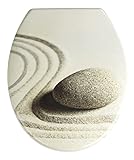 WENKO WC-Sitz Sand and Stone, Toilettensitz mit Hygienebefestigung aus rostfreiem Edelstahl, Toilettenbrille aus antibakteriellem Duroplast, 37,5 x 45 cm