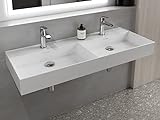 Aqua Bagno | Doppelwaschbecken weiß, Loft Air Design, Modernes Keramik Waschbecken, Waschtisch eckig | 1212 x 466 mm