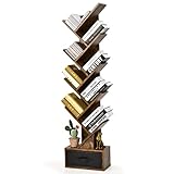 COSTWAY Bücherregal mit Schublade, 8-stöckiges Standregal, Regal in Baumform, CD- und DVD-Regal, für Schlafzimmer, Wohnzimmer und Heimbüro, 38 x 21,5 x 149,5 cm (Rustikales Braun)