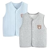 ACMEDE 2 Stück Set Baby Kleinkind Ärmellose Dicke Weste Strickjacke Kinder Jungen Baumwolle Westen mit Druckknopf für Frühling Herbst weich ärmellose Jacke Outdoorweste 3 Monate-3J