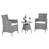 Ribelli 3-teiliges Gartenmöbel Set, Lounge Set, cremefarbenen Kissen - aus PE-Rattan - Tisch Plus Zwei Stühle - praktisch zu verstauen, Farbe:grau/Cream