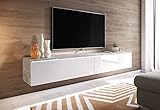 TV Schrank Donna, Breite 180 cm, TV Lowboard, Stehend oder Hängend, Fernsehschrank für das Wohnzimmer, Laminierte Spannplatte, Moderner Stil, Beton / Weiss Hochglanz - ohne LED Beleuchtung