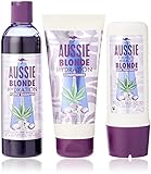 Aussie Blonde Hydration Vegan Purple Shampoo, Conditioner und 3 Minute Miracle Haarmaske Set, Blondes und Silber Haartoner-Set, neutralisiert Gelb- und Messingtöne für hydratisiertes Haar.