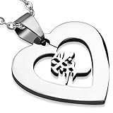 Bungsa® Liebe als Chinesisches Symbol in Herz Kettenanhänger (Love Heart Chinese Sign Pendant Anhänger Amulett Medaillon Charm Beads Chirurgenstahl Damen Herren Schmuck)