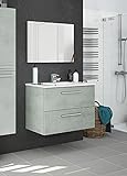 Dmora Hängender Waschtischunterschrank mit zwei Schubladen und einem Spiegel, Betonfarbe, 80 x 57 x 45 cm.