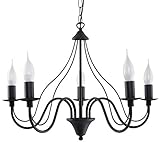 SOLLUX lighting Minerwa 7 Candlestick Kronleuchter, Decken-Pendelleuchte, Glamour-Stil, austauschbares E14-Leuchtmittel, 7 x 40 W, Stahl, 60 x 60 x 80 cm, Schwarz