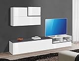 Dmora Wohnwand, Made in Italy, TV-Ständer und Hängewand, Moderne Wohnwand, 240x40h180 cm, Weiß glänzend und Schiefergrau