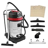 MAXBLAST Industriestaubsauger, 80 l, Nass- und Trockensauger, 5 Aufsätze, gewerbliche Reinigung, 3000 W, Dreifachmotor, Edelstahl-Tuchfilter, beutellos oder verpackt, 3 x KOSTENLOSE Staubsaugerb