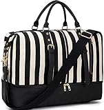 LEDAOU Reisetasche Herren Weekender Damen Tasche mit Schuhfach Groß Handtasche Sporttasche (Schwarze und weiße Streifen)