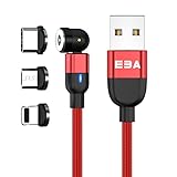 EBA Magneticshes ladekabel Rotate 540° 2.4 A USB 2.0, Magnetisches ladekabel Geflochtenes USB Kabel für Android/Micro USB/Type C Magnetisches ladekabel USB (Rot)