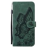 Miagon Hülle für Samsung Galaxy S20 Ultra,Schutzhülle PU Flip Leder Brieftasche Handytasche mit Retro Schmetterling Entwurf Kartenfächer Klapp Handyhülle,Grü