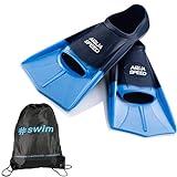 SET - Aqua Speed HIGH TECH Kurze Schwimmflossen für Erwachsene und Kinder + ULTRAPOWER #SWIM Beutelrucksack | Herren | Damen | Mädchen | Jungen | Trainingsflossen | Schwimmtraining | Kurzflossen | Taucherflossen | Größen 33-48, Modell:blau/hellblau/02, Größen:33/34
