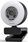 Sunkong 1080P 60FPS Streaming Webcam mit Mikrofon, Webkamera mit Ring-Beleuchtung, Autofocus, Objektivdeckel, Full HD Facecam für PC, Skype, Video Chat, Aufnahme, Open Broadcaster Sofware und Xsplit