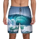 Ocean Wave Herren-Badehose – Strand-Shorts, schnell trocknend, mit Taschen, Shorts, passend für Hawaii-Strand-Bademode, Badeanzüge, Schwarz, Medium