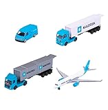 Majorette - Maersk Transport-Fahrzeug - 1 Modellauto aus Metall (Volvo Container-LKW, Man Truck oder Volkswagen Crafter mit Airbus A350-900), zufällige Auswahl, Spielzeug für Kinder ab 3 Jahre