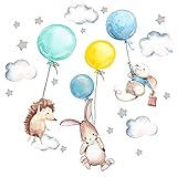 Little Deco Wandtattoo Kinderzimmer Mädchen Junge Deko Wandsticker Baby Tiere Luftballon Mint blau Wolken Sterne Boho Aufkleber Wandbild für Kinder DL212-33