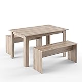Vicco Tischgruppe 140 x 90 cm - 4 Personen - Esszimmer Esstisch Küche Sitzgruppe Tisch Bank - Bänke flexibel verstaubar (Eiche)