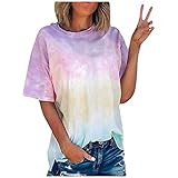 Lässiges T-Shirt für Damen, stilvoll, Batikdruck, Rundhalsausschnitt, Sommer, kurze Ärmel, lockere Passform, Tunika, Bluse, Verkaufsausverkauf, Outdoor, Freizeit-T-Shirts, rose, 5XL