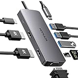 USB C Hub, Docking Station 9 in 1, USB C HDMI Adapter mit Dual 4K HDMI, VGA, PD, 3 USB3.0 und TF/SD Kartenleser Kompatibel mit MacBook Pro 2017+/Air/M1/Pad 3+/Air 2020+, Dell, und Type C Geräte