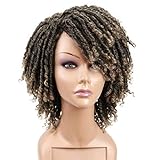 FDCFDC Goldbraun Dreadlock Perücke Kurze Twist Perücken lockiges Haar um ein Rohr gewickelt kleine Locken für Schwarze Damen und Herren Afro Curly Synthetic Wig