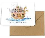 Karte zur Taufe, Glückwunschkarte mit Arche Noah und Regenbogen, Taufkarte für Patenkind, Mädchen und Junge - Glückwunsch Klappkarte als persönlicher Gruß zum Taufgeschenk (Karte + Umschlag)