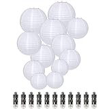 Dazone® 12 Stücke Weiße Papier Laterne Lampions rund Lampenschirm + 12er Warmweiße Mini LED-Ballons Lichter Hochtzeit Dekoration Papierlaterne