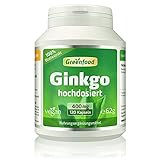 Ginkgo Biloba, 400 mg reiner Blattextrakt, extra hochdosiert (25% Flavone), 120 Kapseln - OHNE künstliche Zusätze. Ohne Gentechnik. Vegan.