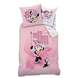 CTI Minnie Maus Flannel/Biber Bettwäsche Bettbezug 135x200 80x80 · Kinderbettwäsche für Mädchen · Disney`s Minnie Mouse · 2 teilig · 1 Kissenbezug 80x80 + 1 Bettbezug 135x200 cm
