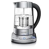 Arendo - Glas Wasserkocher mit Temperatureinstellung und Teesieb - elektrischer Teekocher in Edelstahl - Temperaturen 70, 80, 90, 100 Grad - 1,7 Liter - 2400 Watt - Warmhaltefunktion - B