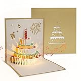 DORART Geburtstagskarte mit Musik & Licht, 3D Geburtstagskarte Pop Up, Singende Geburtstagskarte Lustig, Glückwunschkarte Geburtstagskarte Frau, Mutter, Familie oder Freunde (Golden)