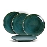 Porzellan Tellerset, UNICASA Große Salatteller Vintage Grün - 20 cm , Speiseteller Set 4-tlg Geschirrservice Tafelservice, Spülmaschinenfestes Keramik Teller